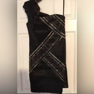 Jessica McClintock Black Satin Dress with Lace Detail